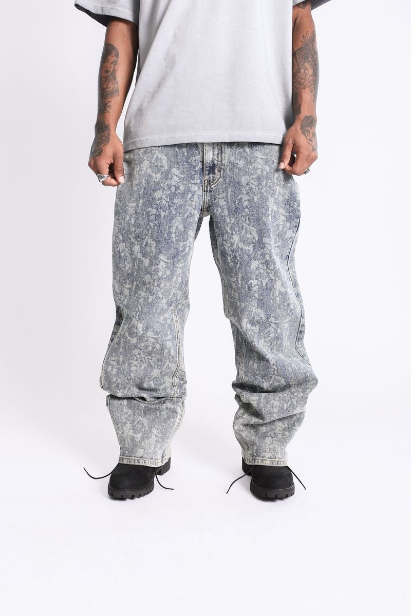 Elements of Art "Angel" Rhinestone Relaxed Pants Light Indigo