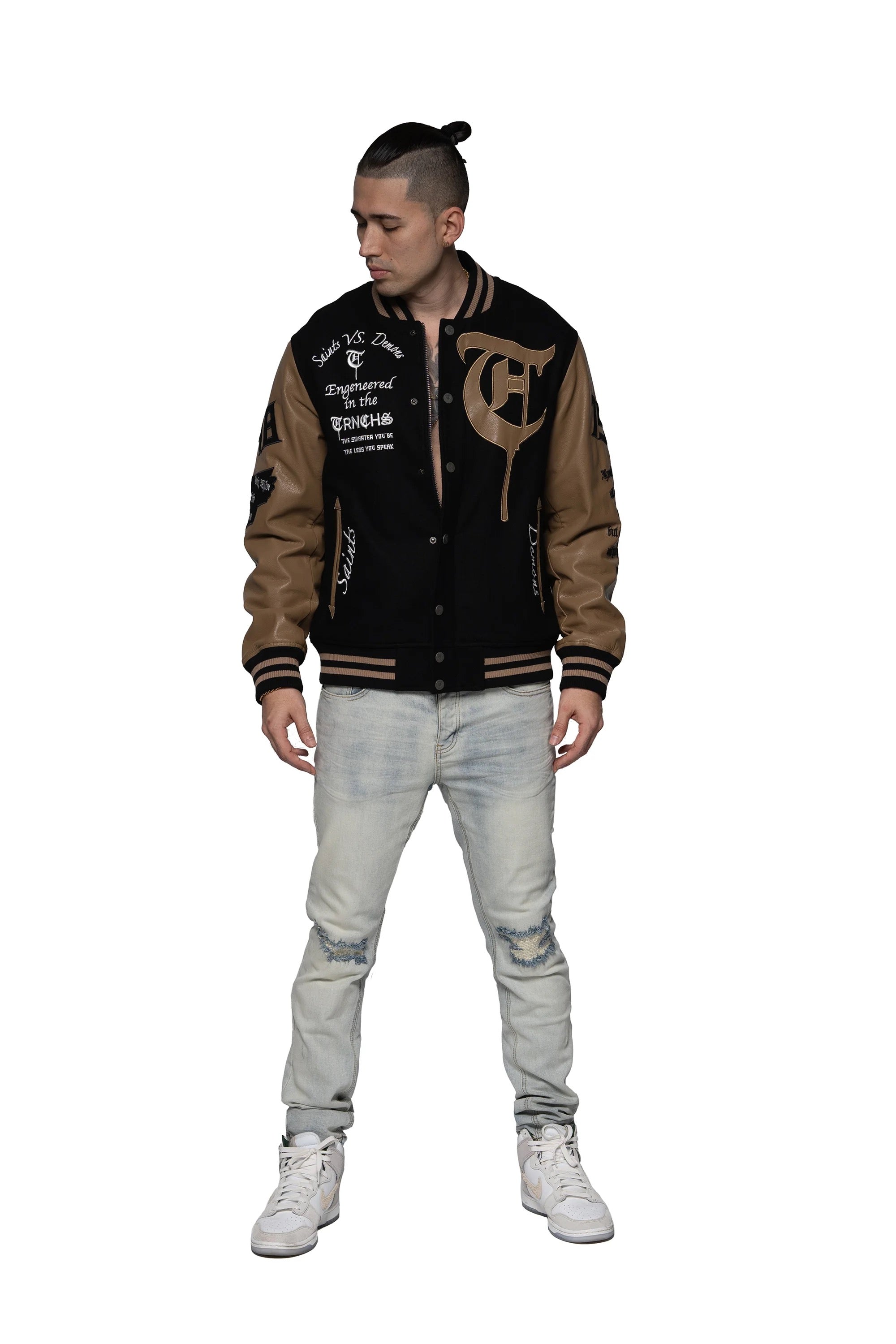 Trnchs "Saints Vs. Demons" Varsity Jacket Mocha