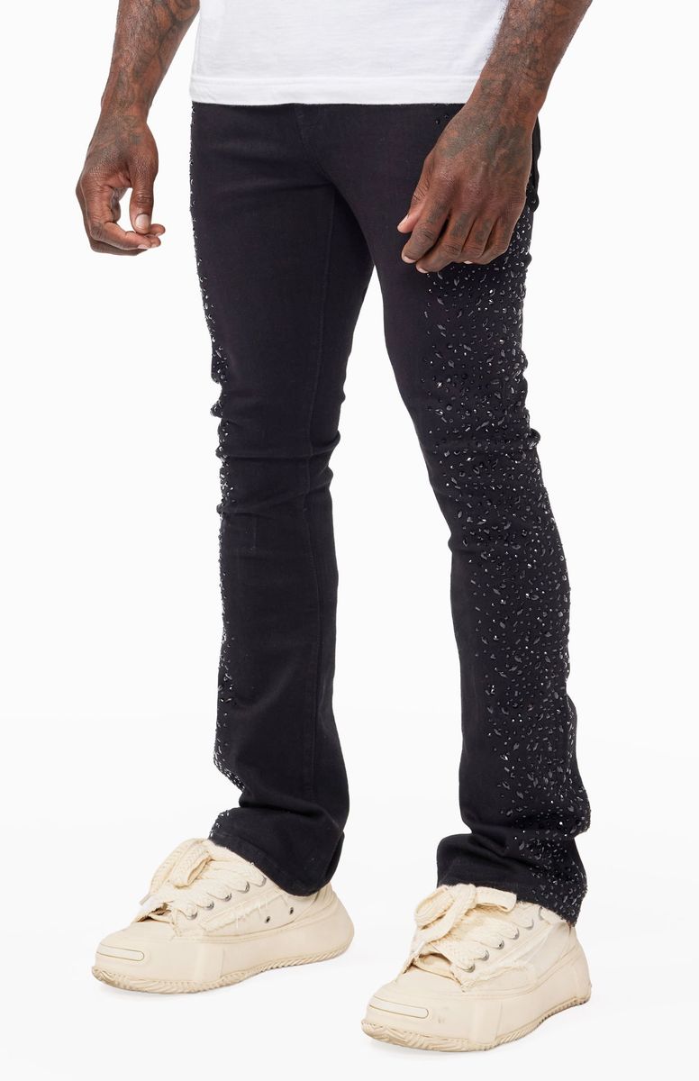 Valabasas "Shock" Jet Black Stacked Flare Jean