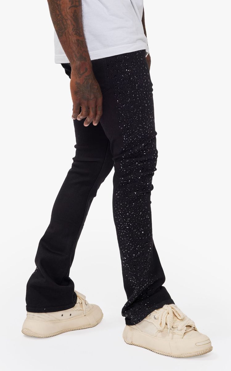 Valabasas "Shock" Jet Black Stacked Flare Jean