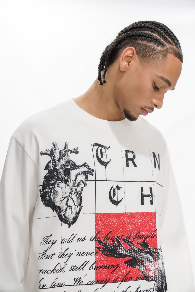Trnchs ""BURNING HEART" White Long Sleeve