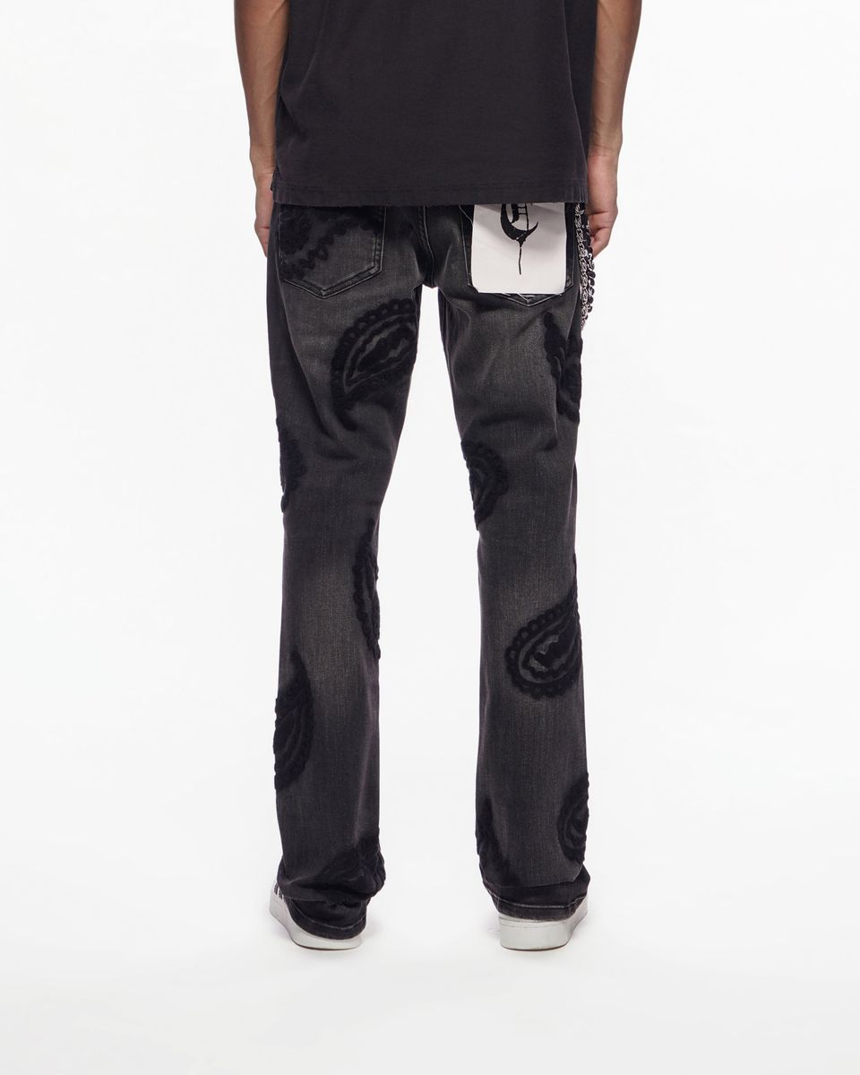 Trnchs "PAISLEY PANTS Black Wash Stacked Denim