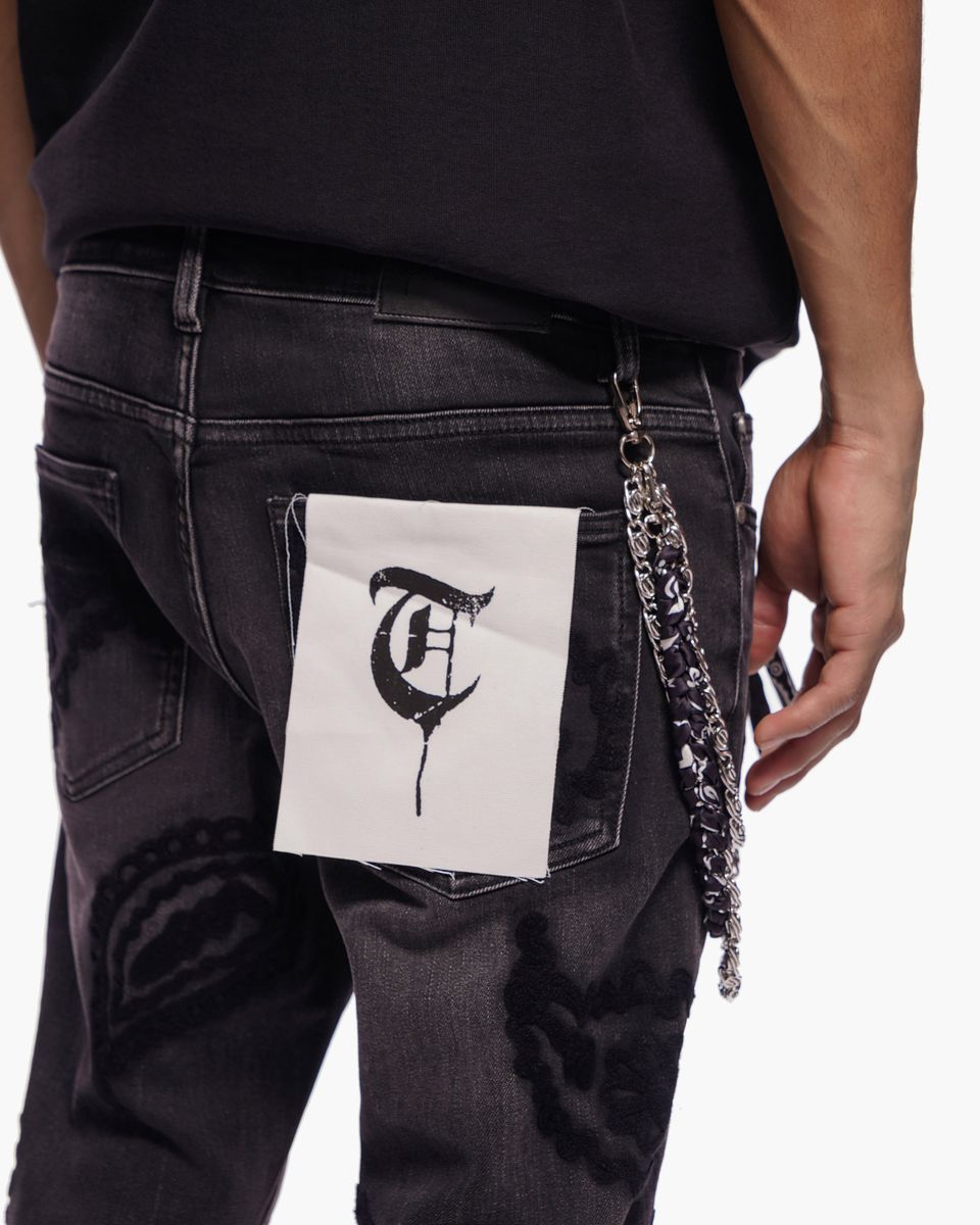 Trnchs "PAISLEY PANTS Black Wash Stacked Denim