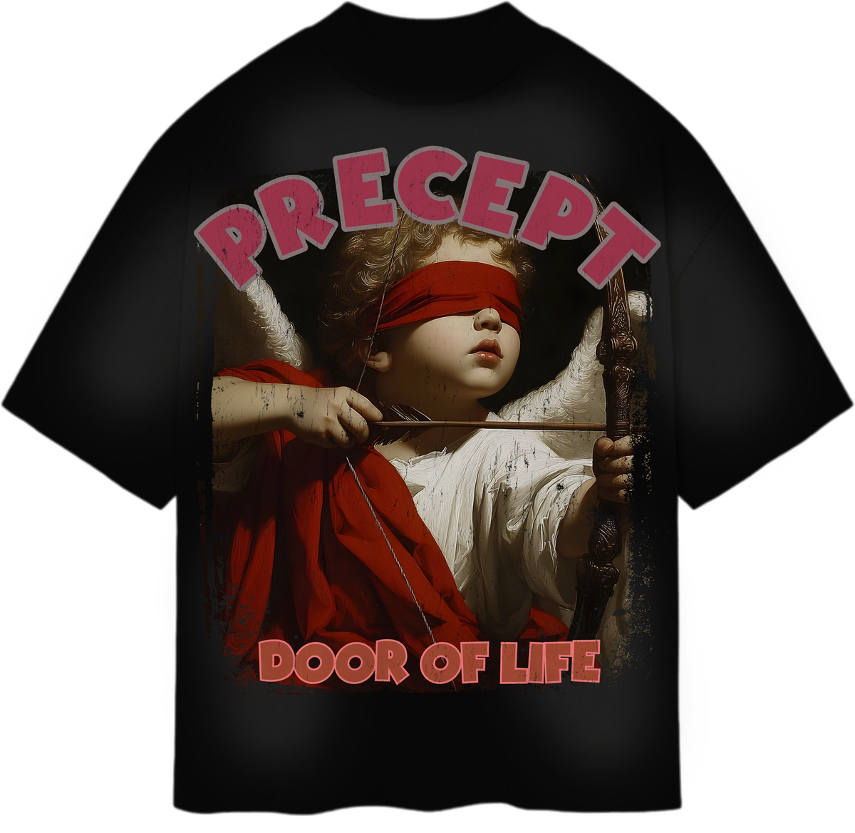 Precept 'Cupido 3' black unisex graphic t-shirt with a love-inspired streetwear front print.