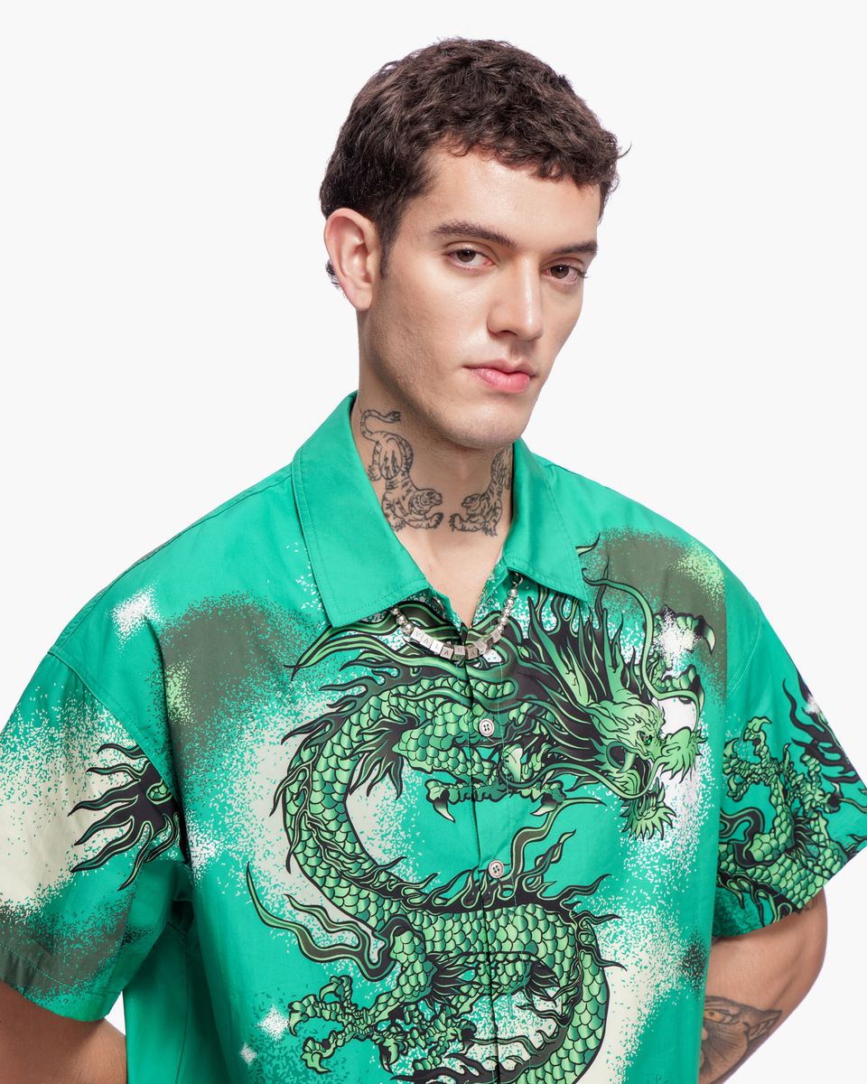Valabasas “NORIKU” Dragon Button Down – Green