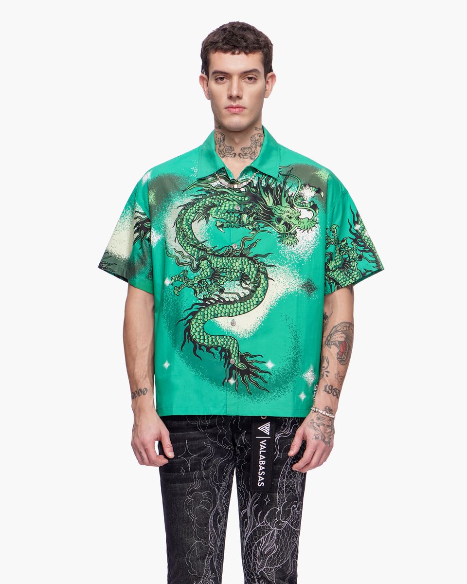 Valabasas “NORIKU” Dragon Button Down – Green