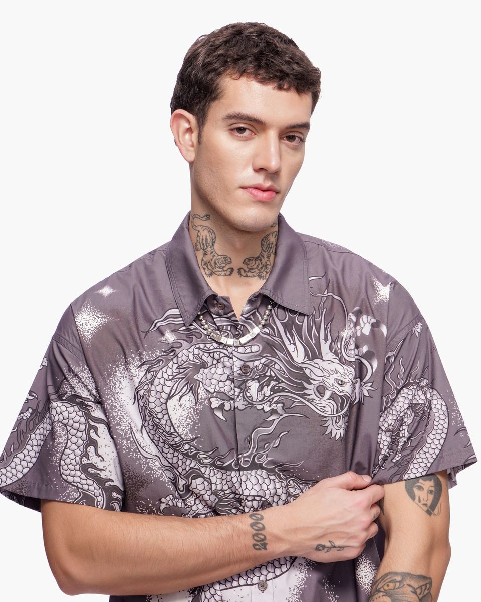 Valabasas “NORIKU” Dragon Button Down – Grey