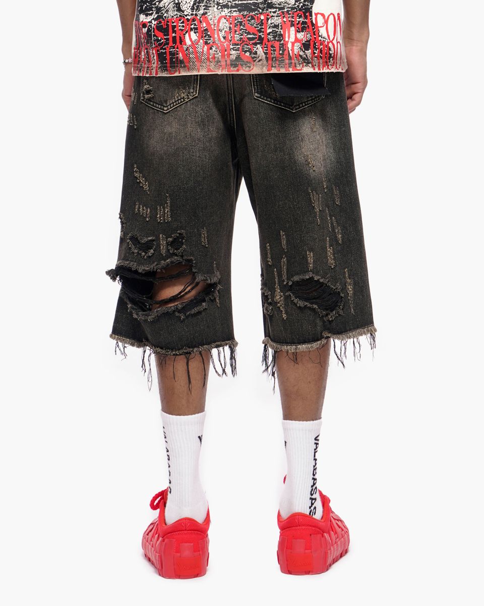 Valabasas “SNAPPED” Baggy Denim Shorts – Gray Wash