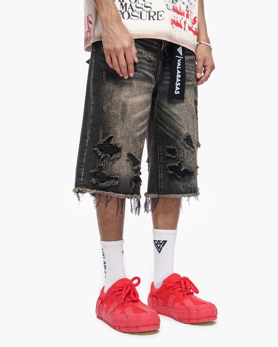 Valabasas “SNAPPED” Baggy Denim Shorts – Gray Wash