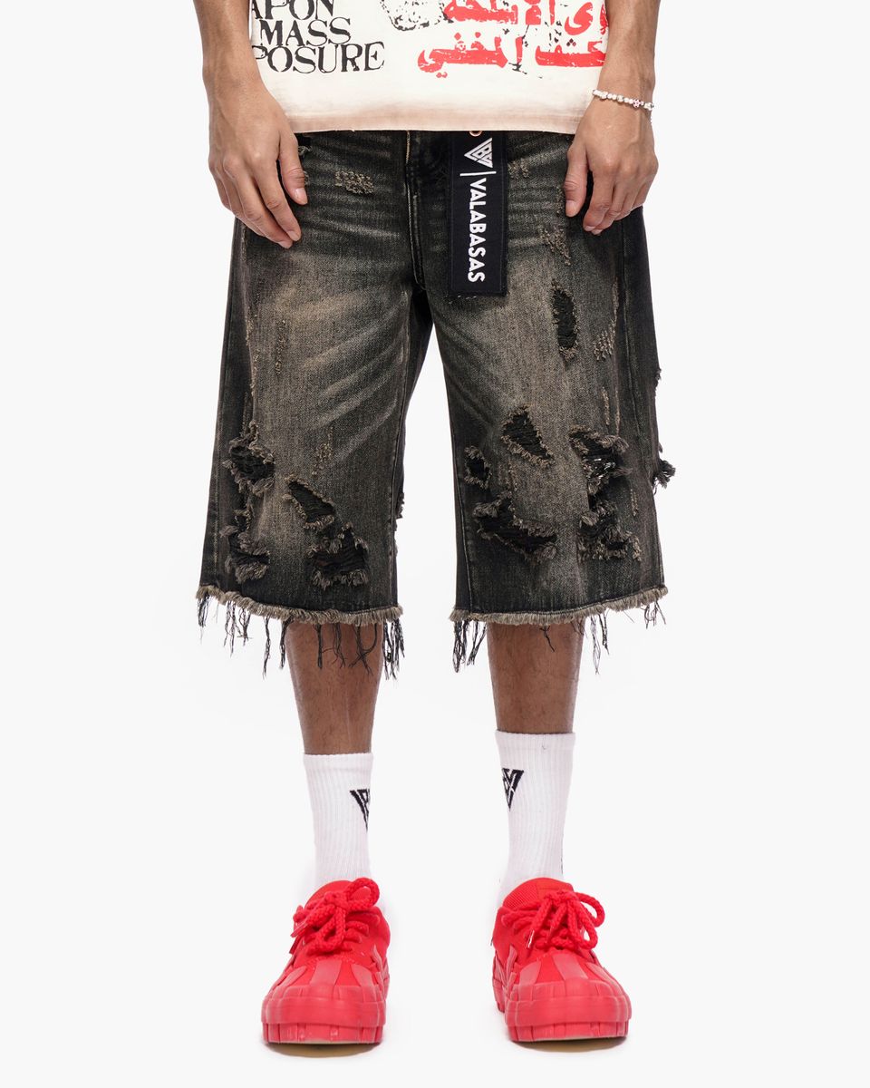 Valabasas “SNAPPED” Baggy Denim Shorts – Gray Wash