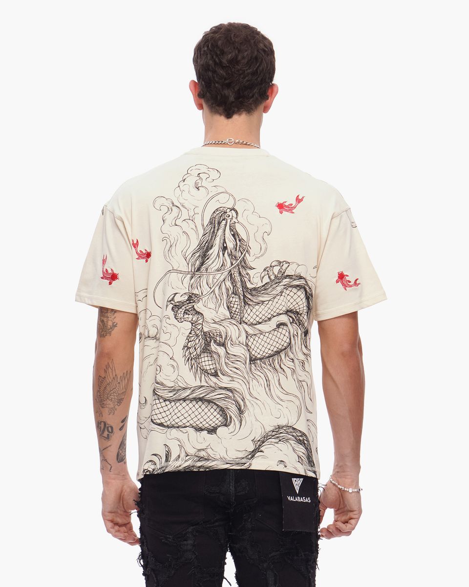Valabasas “Mythic Flow” Dragon Graphic Tee – Sand/Black