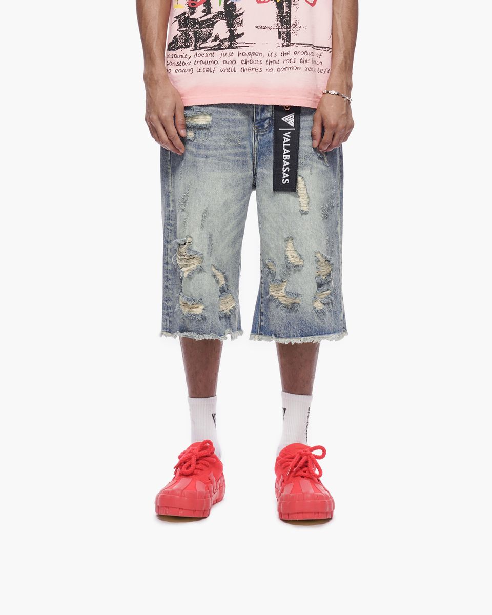 Valabasas “SNAPPED” Baggy Denim Shorts – Blue Wash