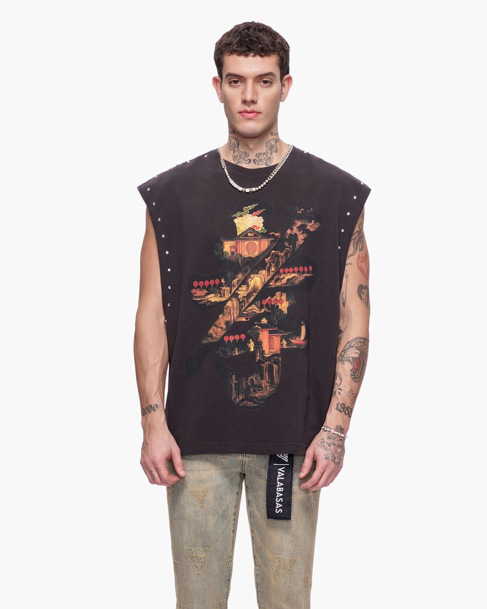 Valabasas “Ember Glyph” Cut-Off Tee – Vintage Black