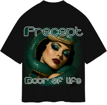 Precept 'Eva' black unisex graphic t-shirt with a minimalist front print.