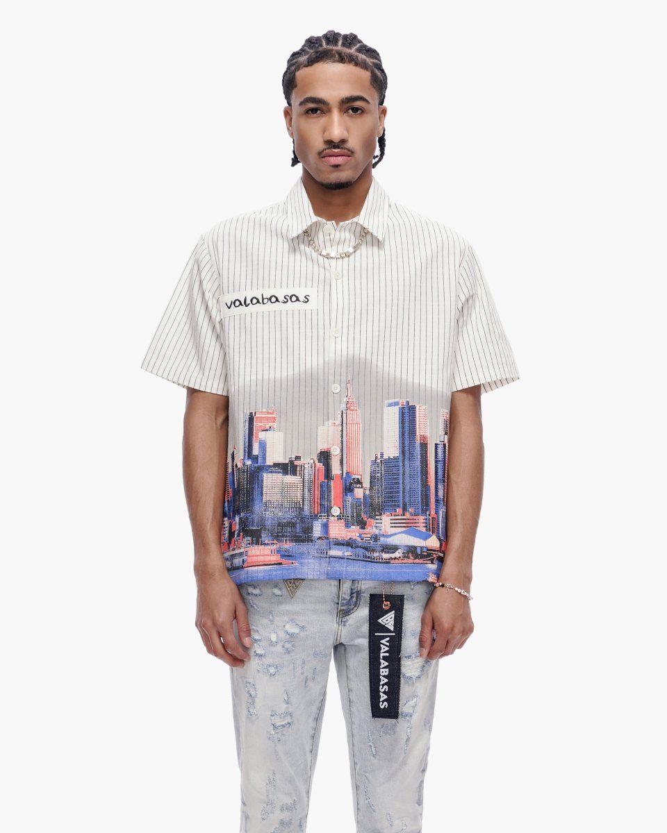 Valabasas LEAVE TOWN Pin Striped Button Down- White