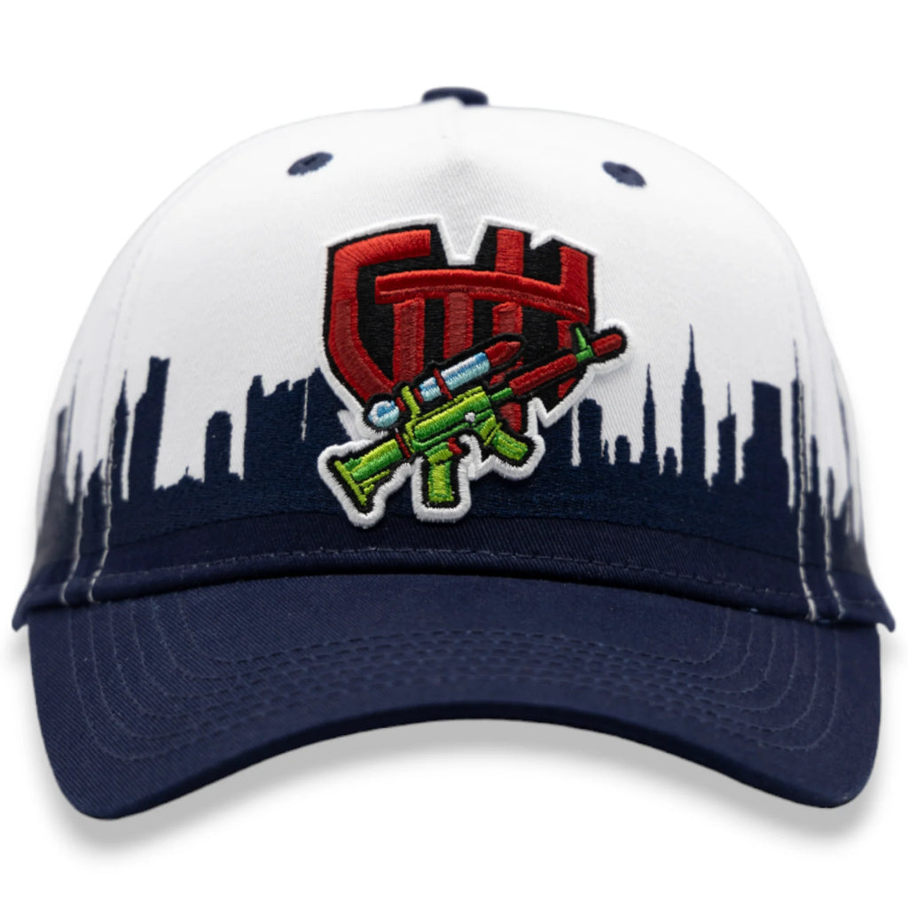 Glo Gang Skyline Water Gun Snapback Hat – White/Navy