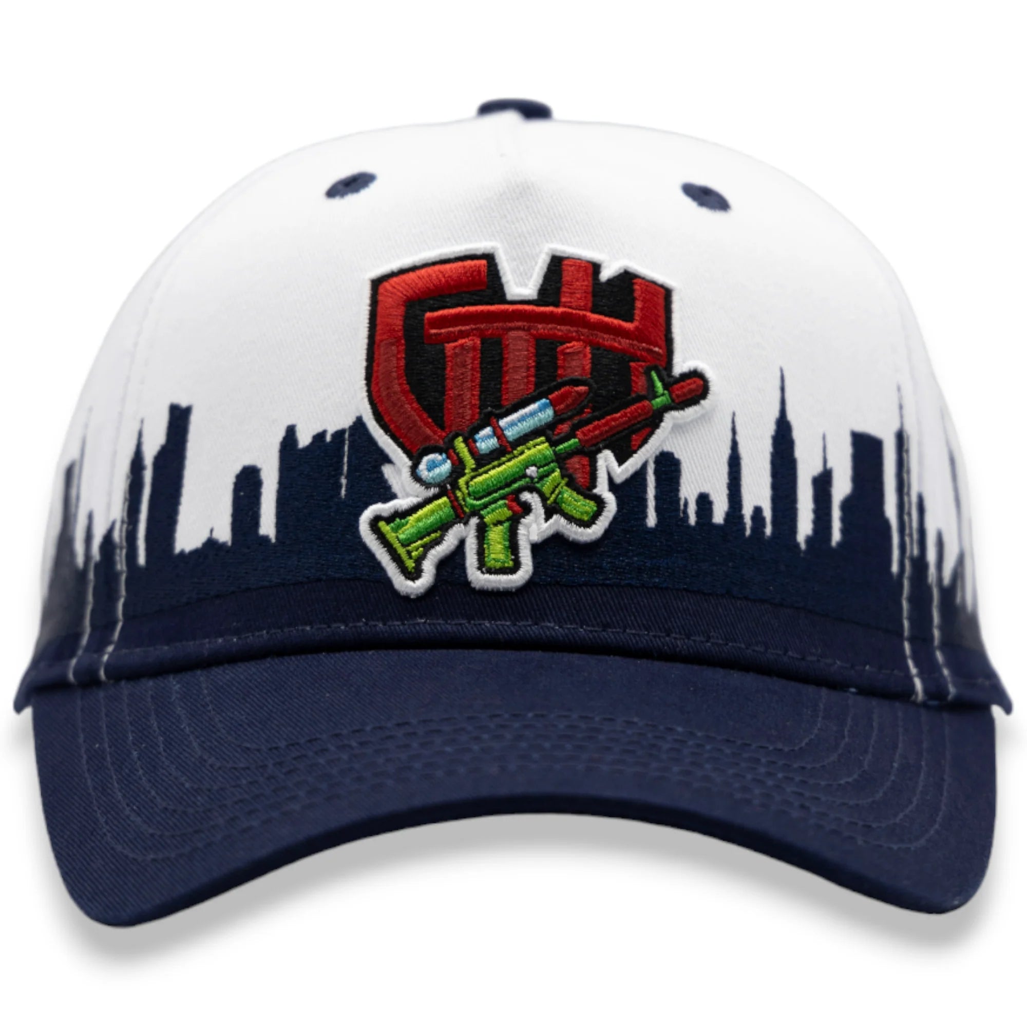 Glo Gang Skyline Water Gun Snapback Hat – White/Navy
