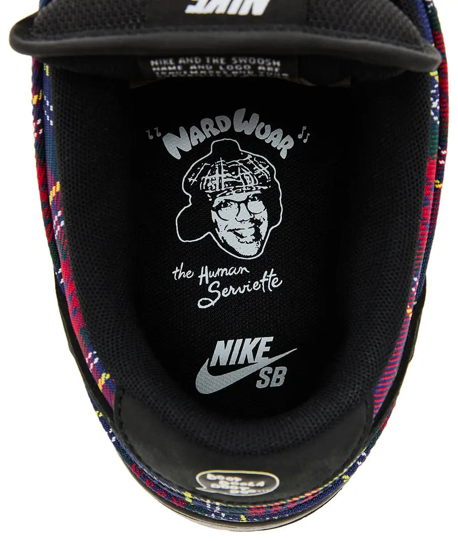 Nardwuar x Nike Dunk Low SB sneaker, detail view