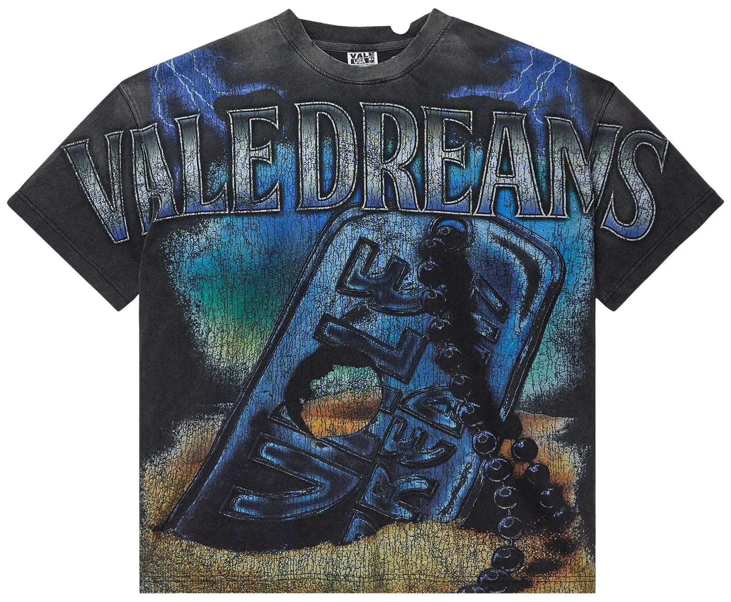 Valley Dream  Dog Tag Cross Graphic Tee Black Wash
