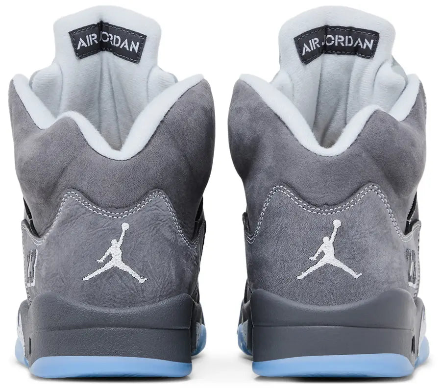 Air Jordan 5 Retro Wolf Grey sneaker, heel view