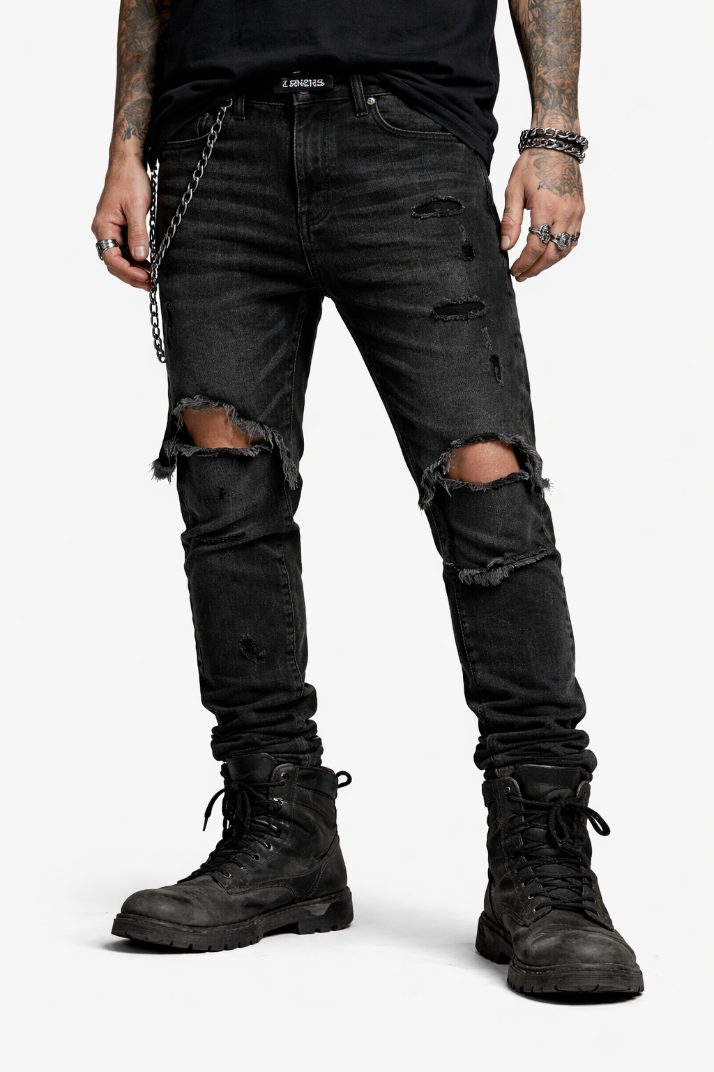 "TA'IZZ" Black Wash Skinny Denim