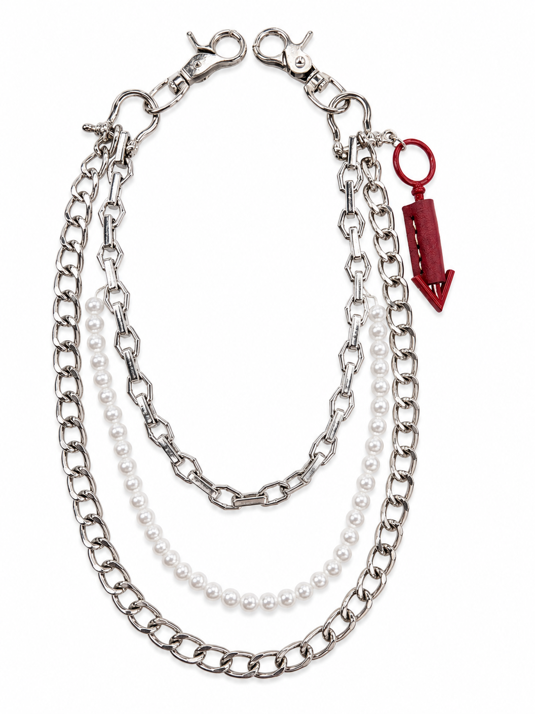 Red Charm Pearl Wallet Chain – Silver