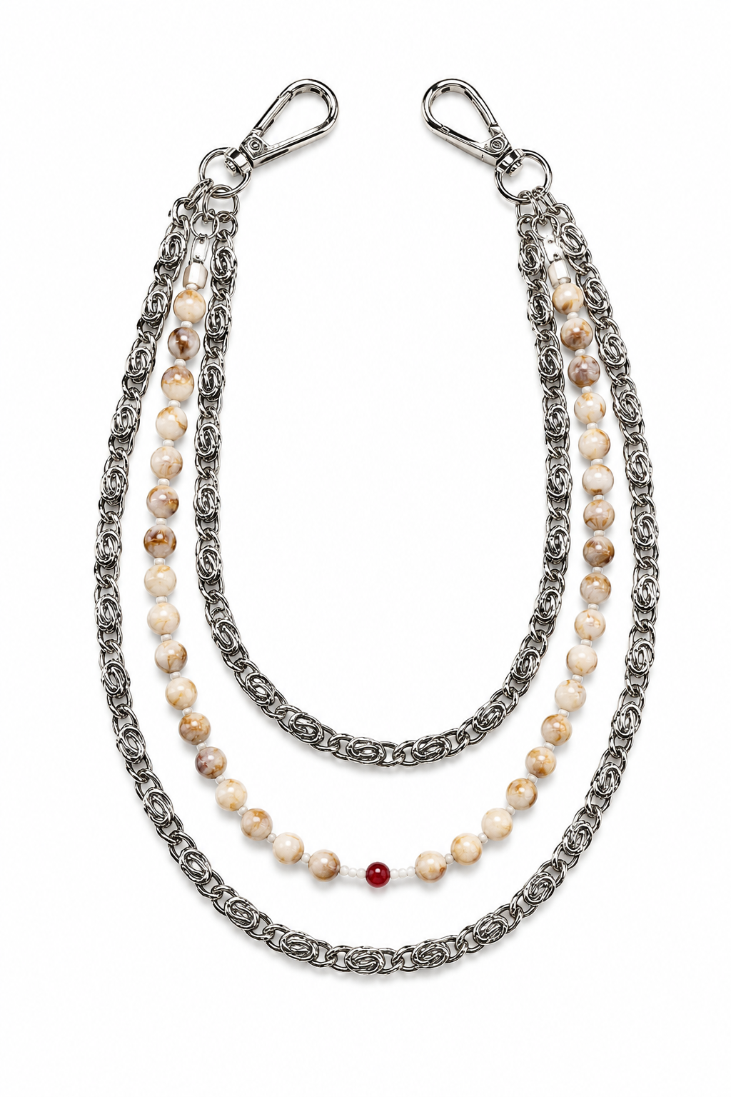 Triple Layer Marble Bead Wallet Chain – Silver