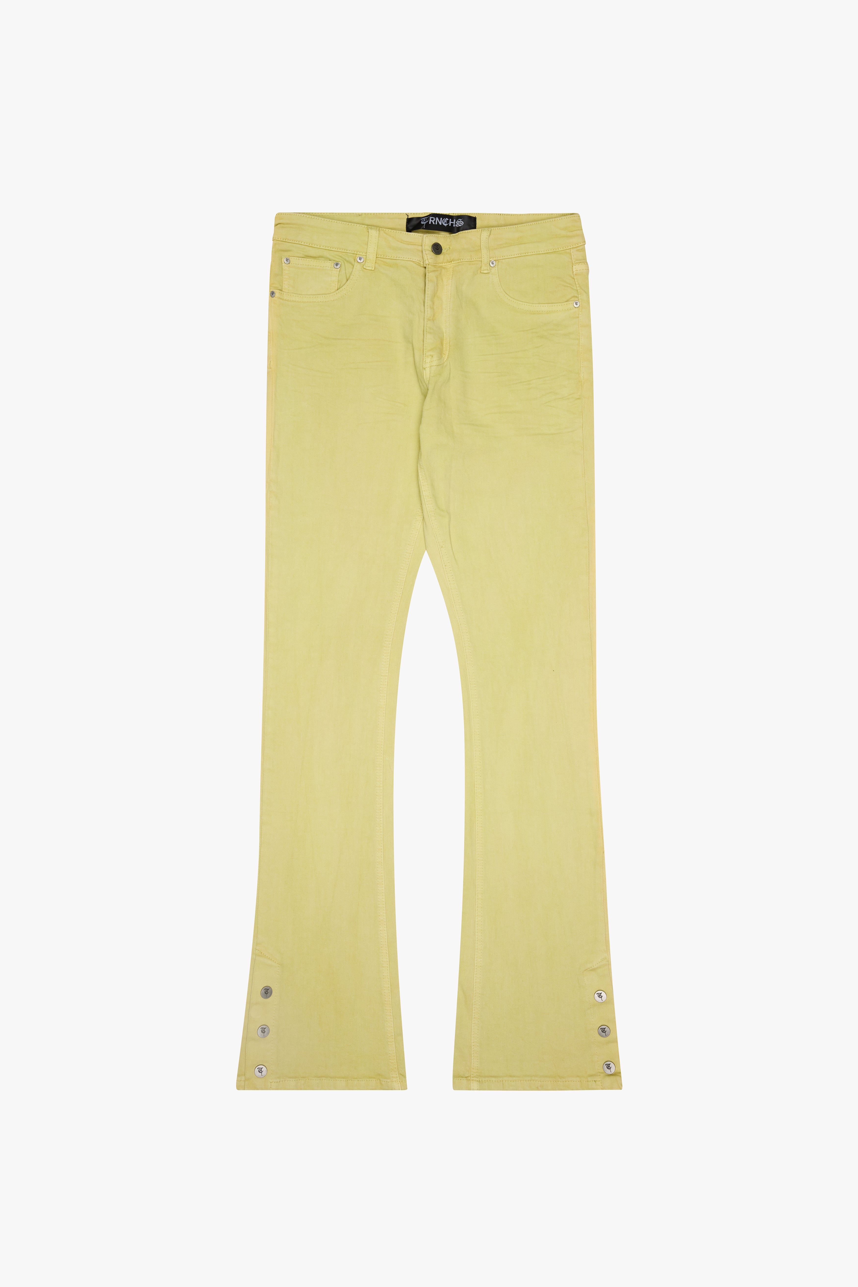 "BUTTON FLY" Green Stacked Jeans