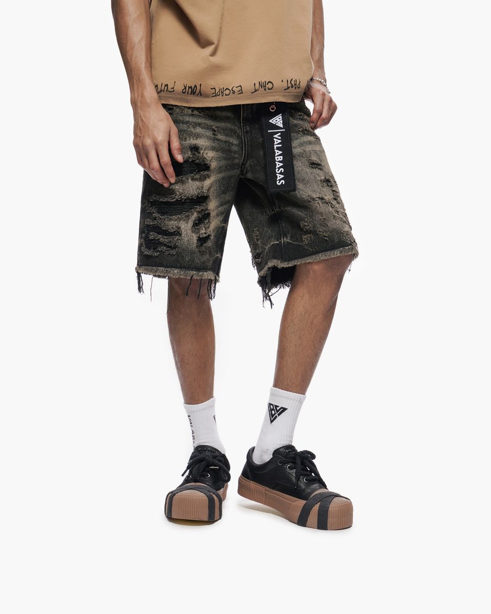 Valabasas CLIPPED Denim Shorts- Gray Wash