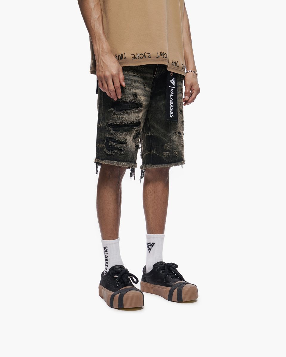 Valabasas CLIPPED Denim Shorts- Gray Wash