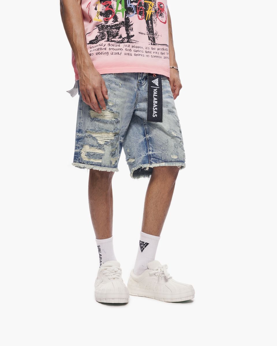 Valabasas CLIPPED Denim Shorts- Blue Wash