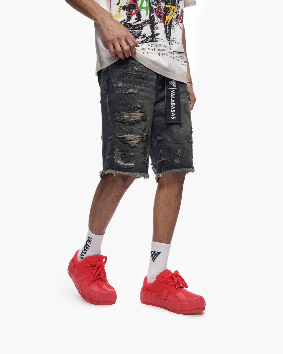 Valabasas CLIPPED Denim Shorts- Dark Dirty Blue