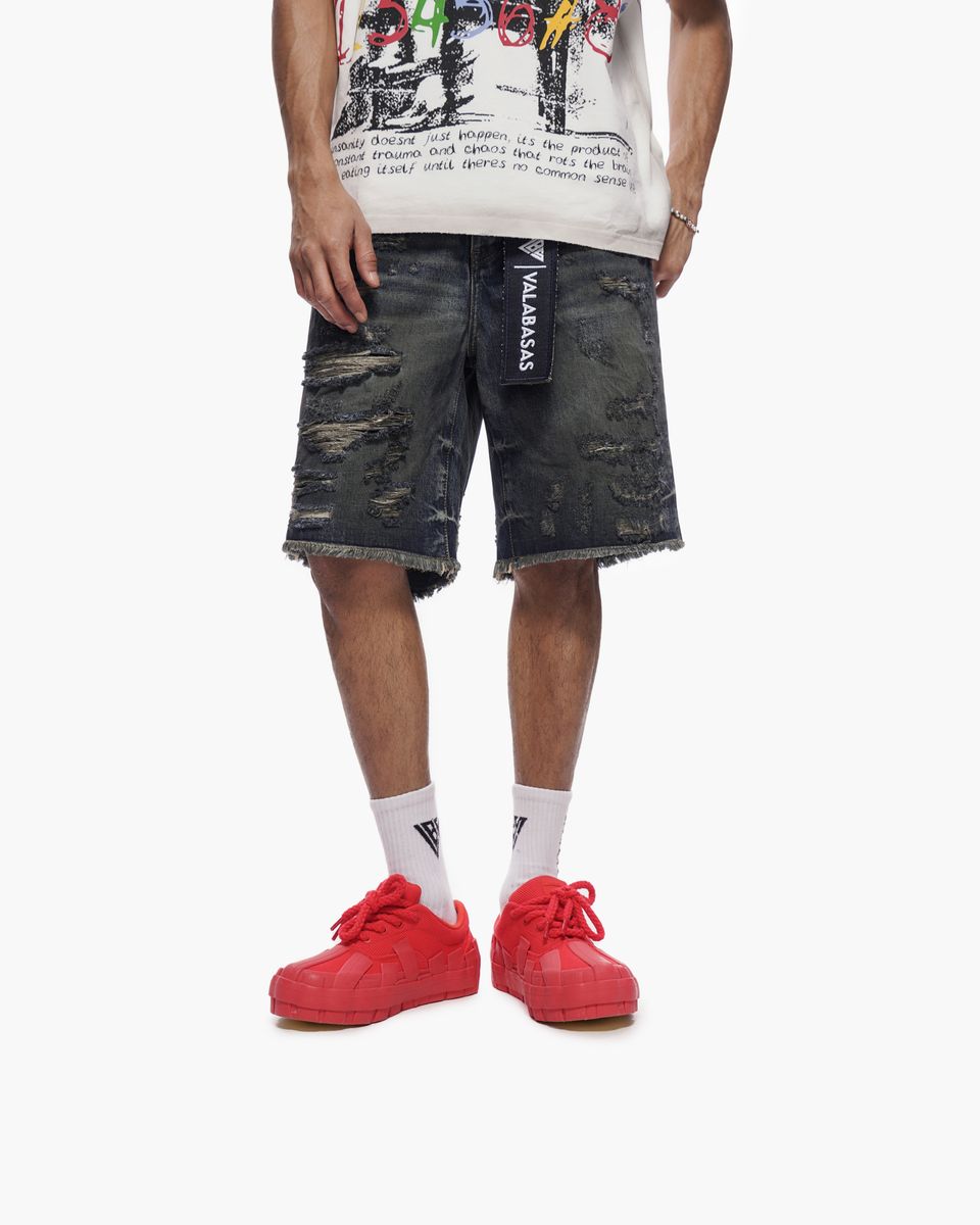 Valabasas CLIPPED Denim Shorts- Dark Dirty Blue