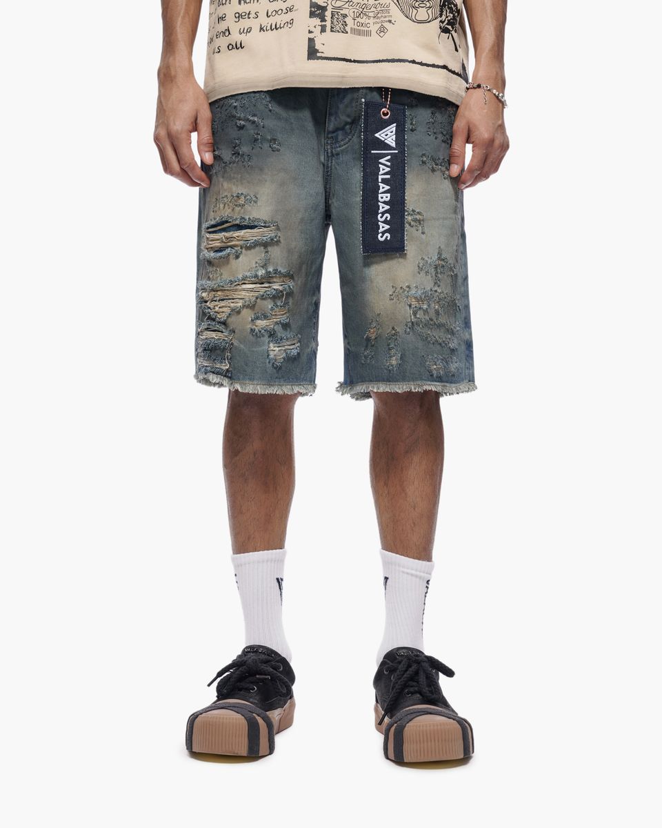 Valabasas CLIPPED Denim Shorts- Dirty Wash