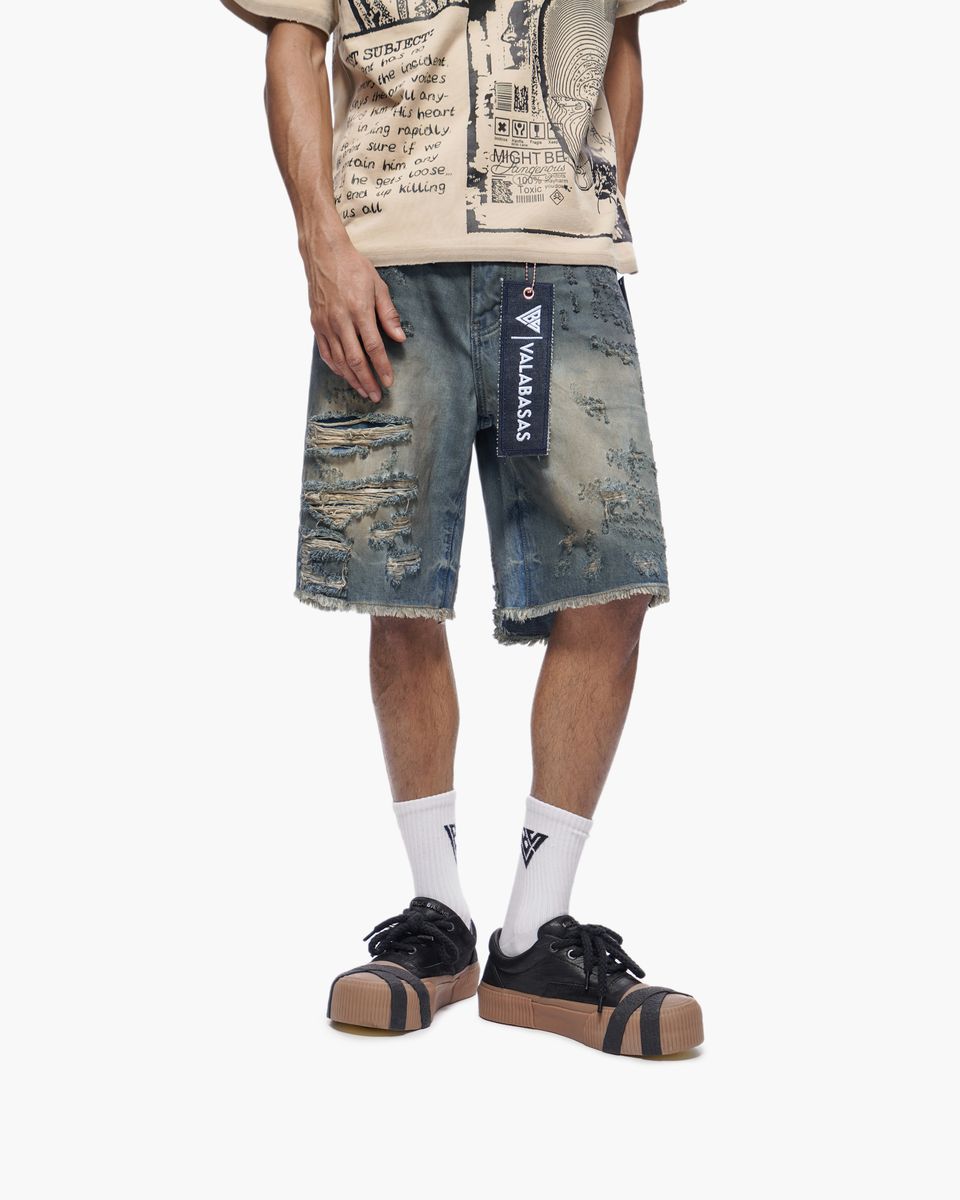 Valabasas CLIPPED Denim Shorts- Dirty Wash