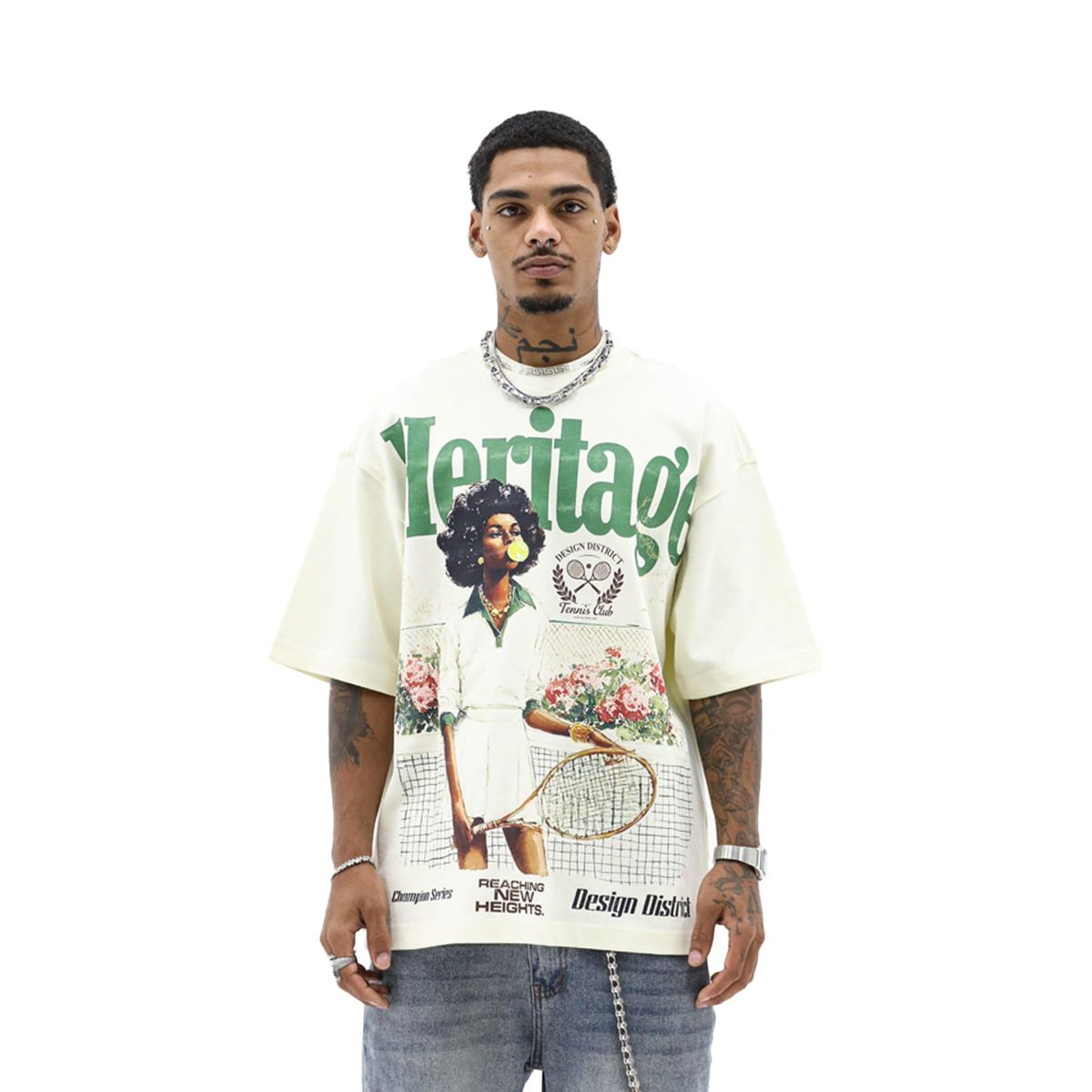 Heights District “Heritage Racquet Co” Tee- Cream