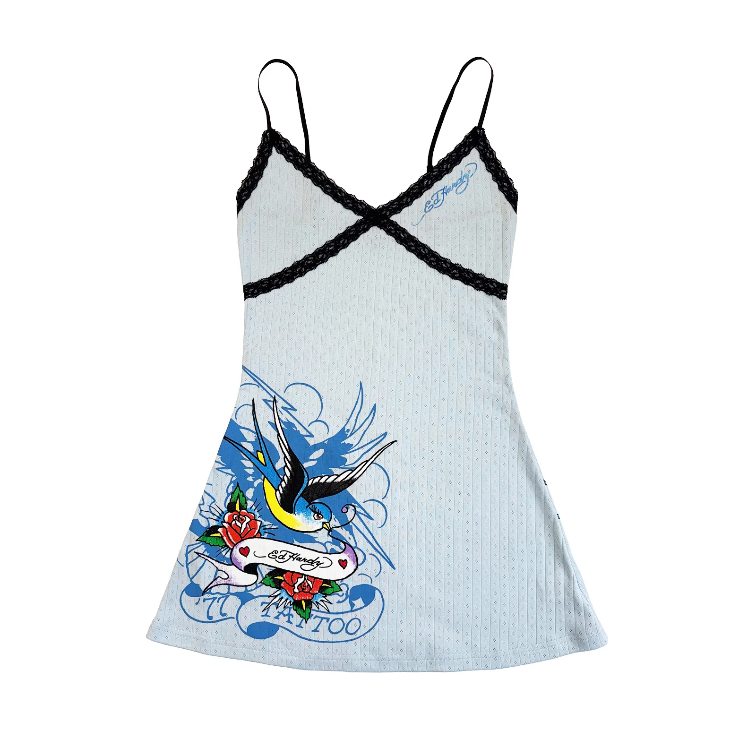 Ed Hardy “Swallows” Lace Nighty – Baby Blue
