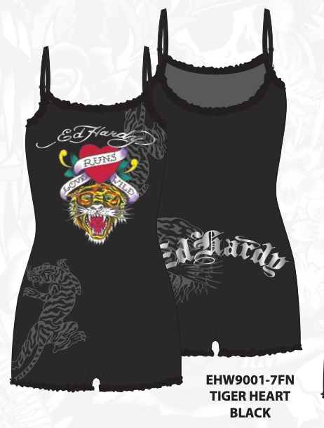 Ed Hardy “Tiger Head” Lace Romper – Black