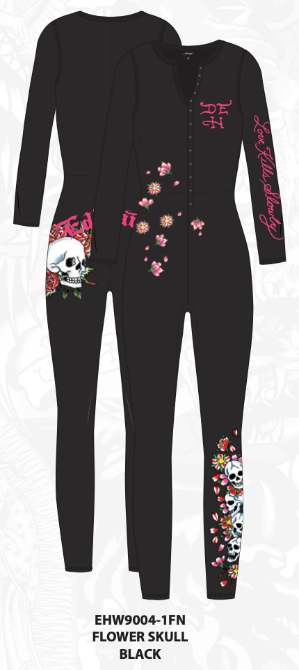 Flower Skull Long Sleeve PJ Onesie – Black