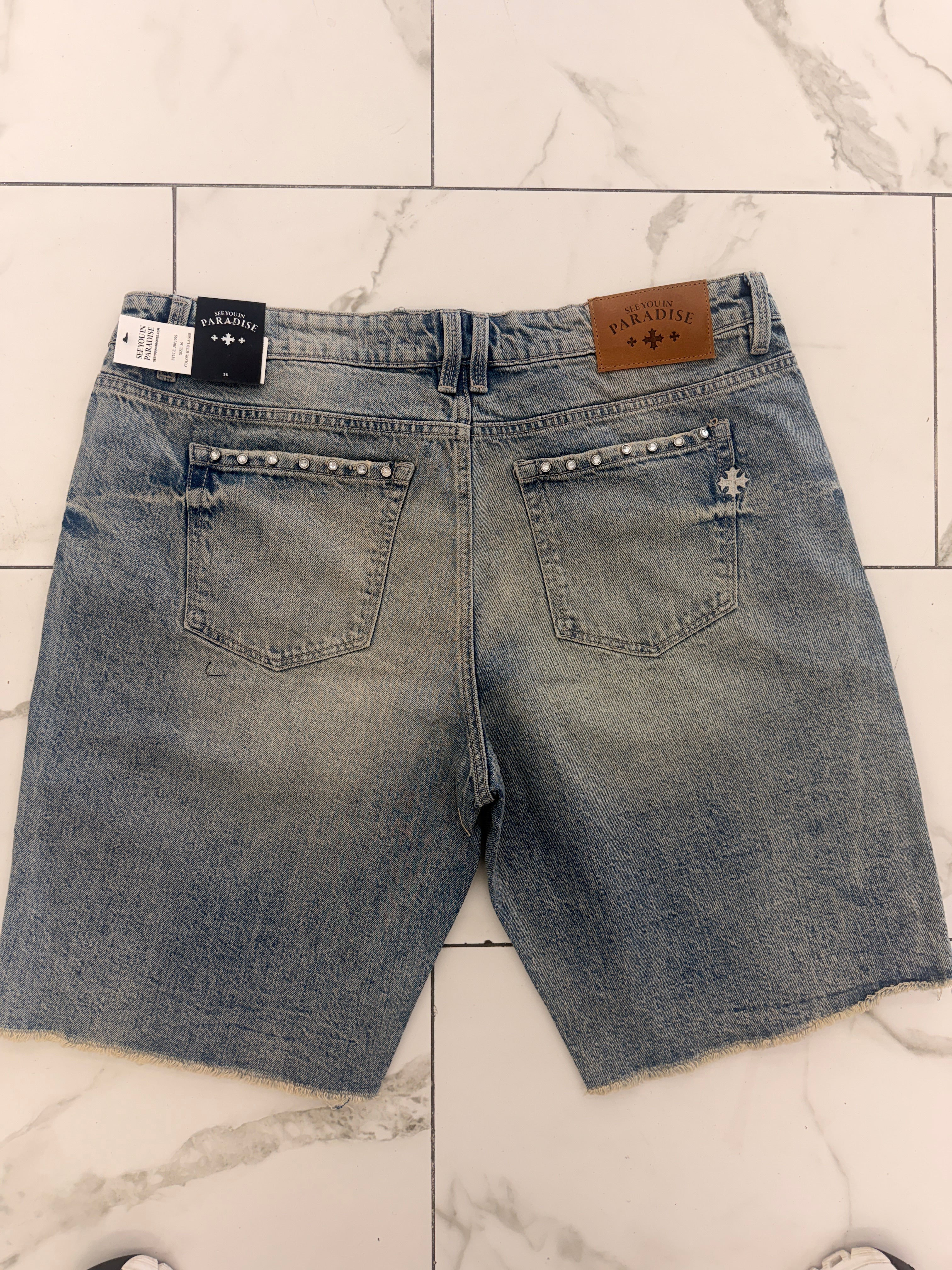 Jordan Craig "SYIP" Studded Distressed Denim Shorts