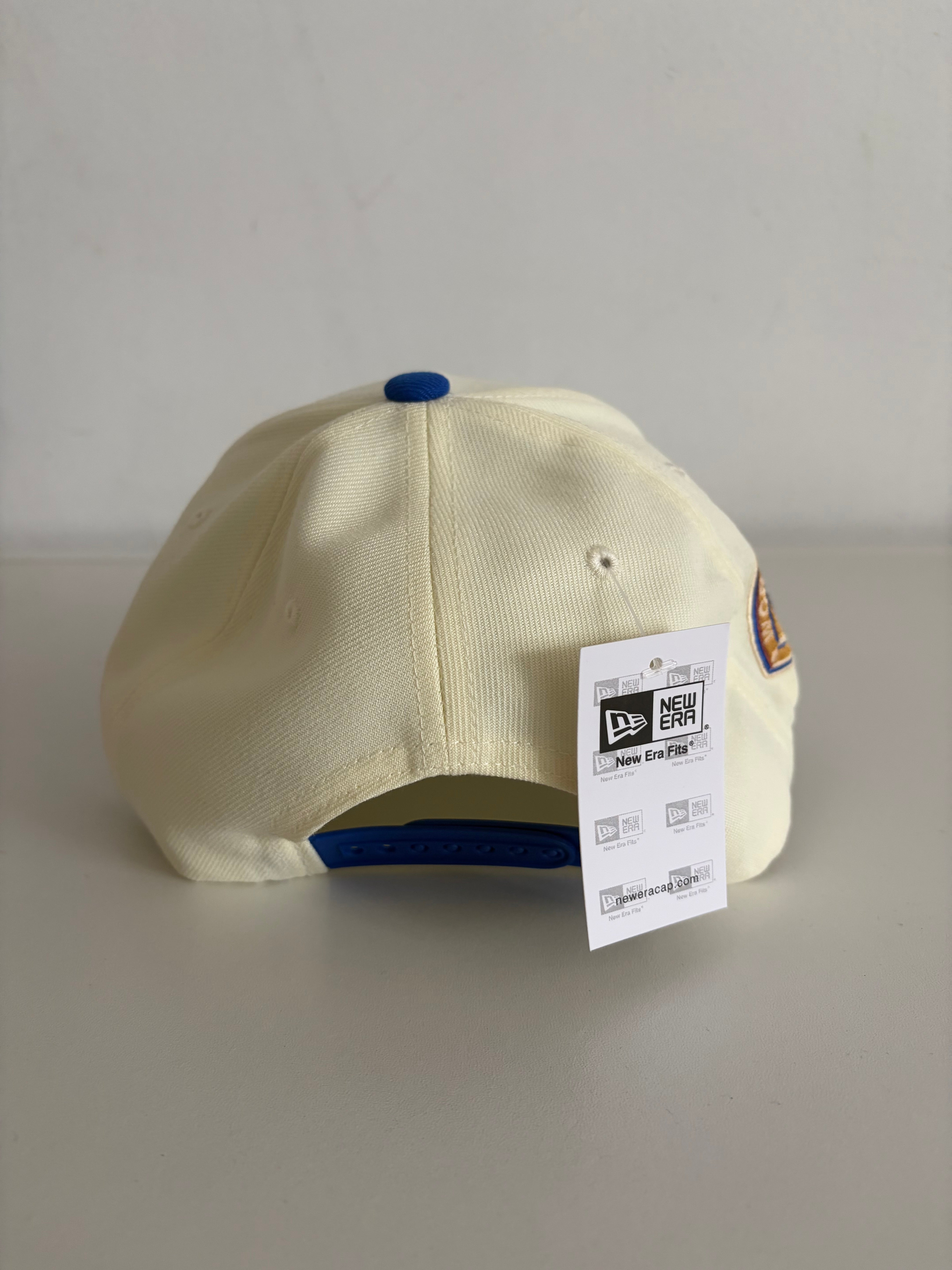 New Era NY Yankees 9FORTY cap in cream and blue with World Series patch, back view