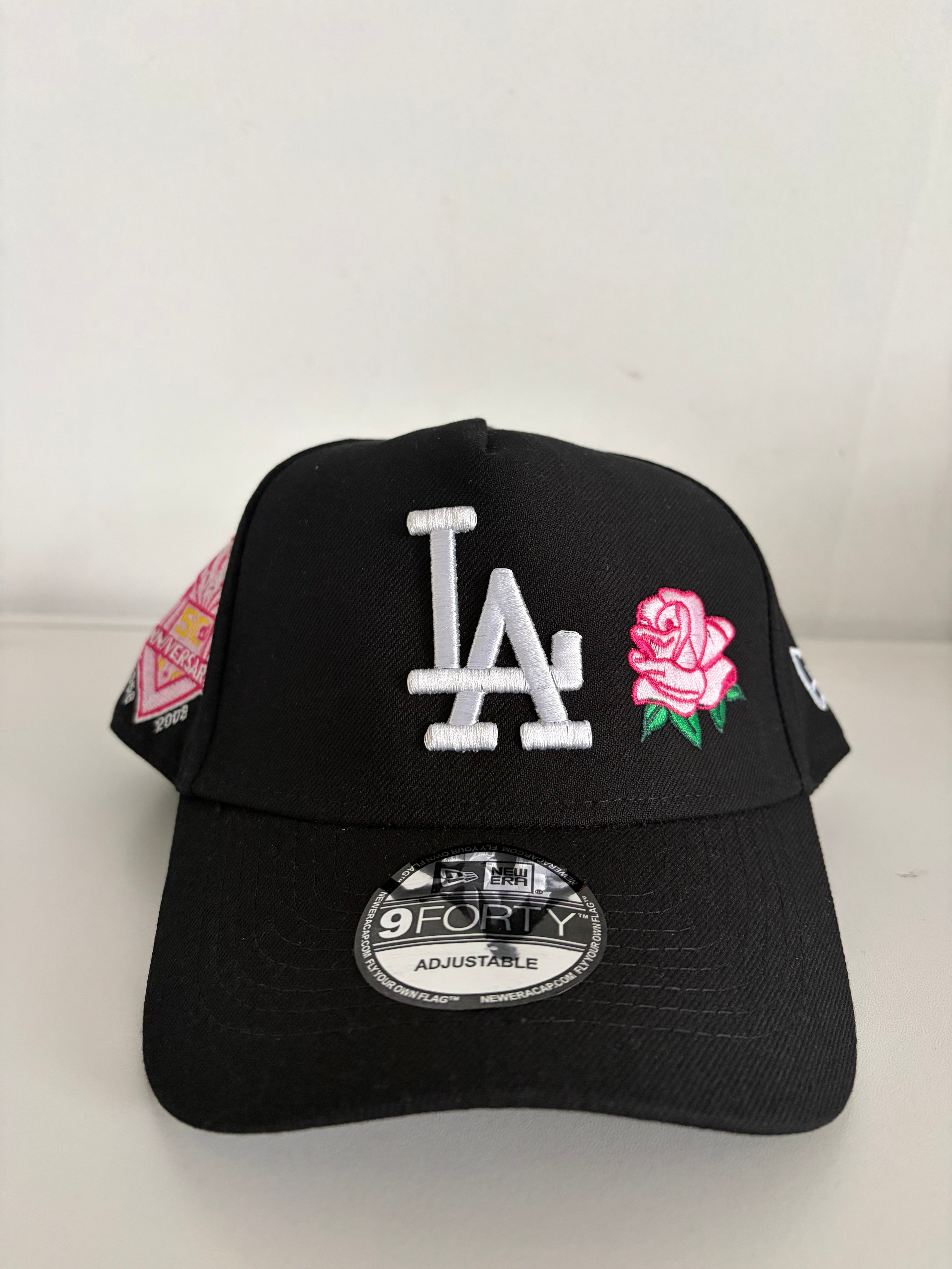 New Era Los Angeles Dodgers 9FORTY Adjustable Cap – Black w/ Pink Rose & 50th Anniversary Patch