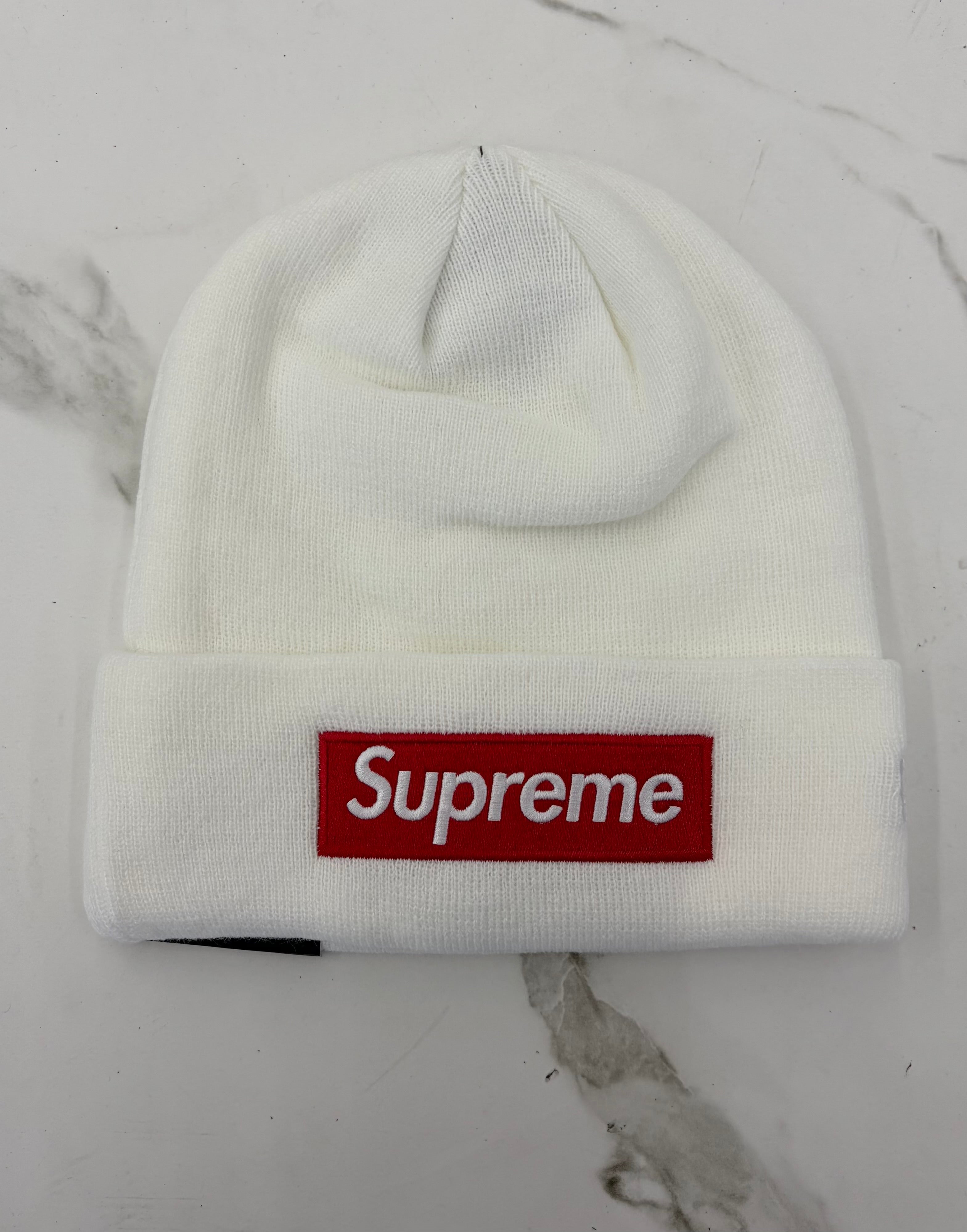 Supreme New Era Box Logo Beanie- White/Red