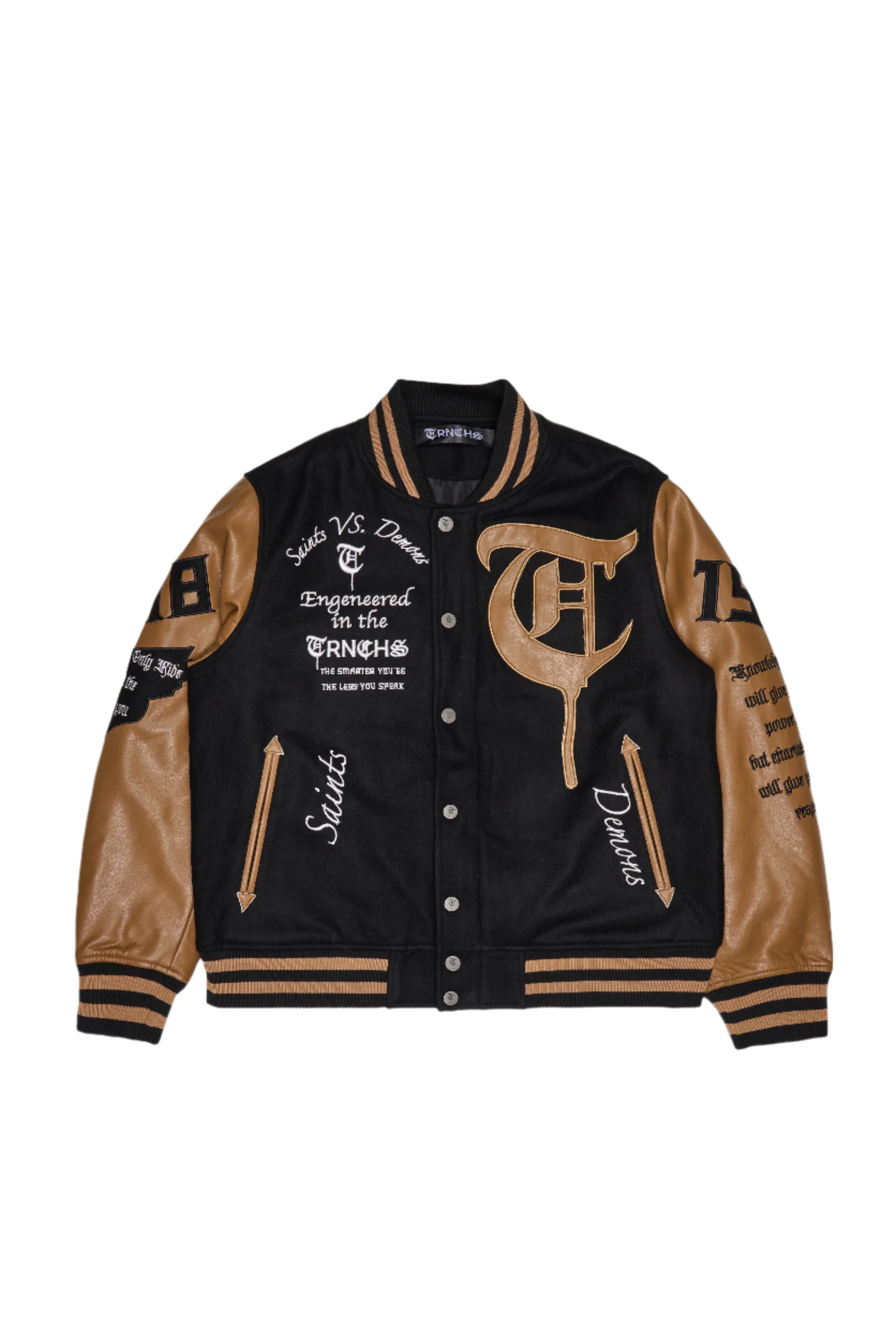 Trnchs "Saints Vs. Demons" Varsity Jacket Mocha
