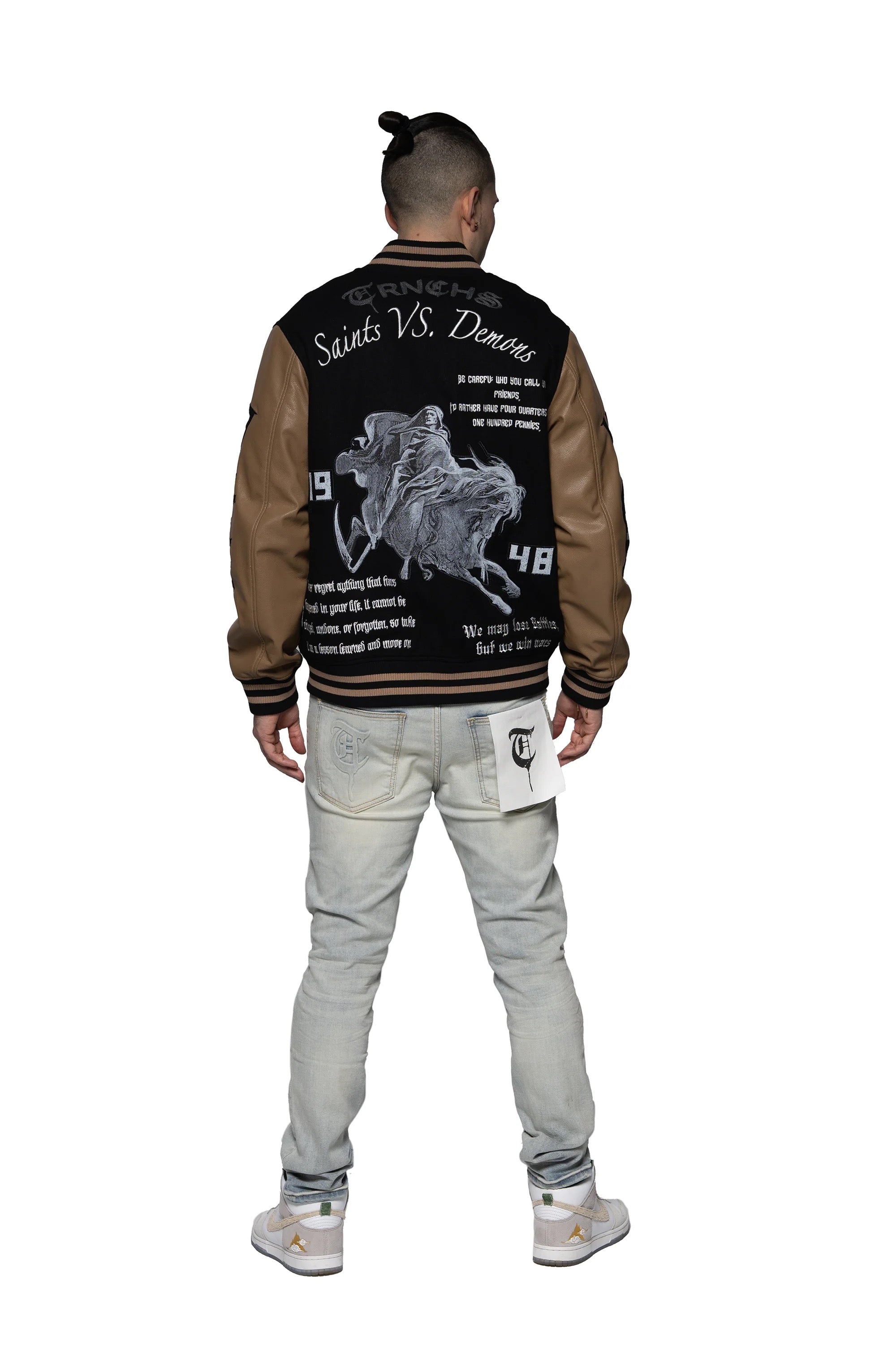 Trnchs "Saints Vs. Demons" Varsity Jacket Mocha