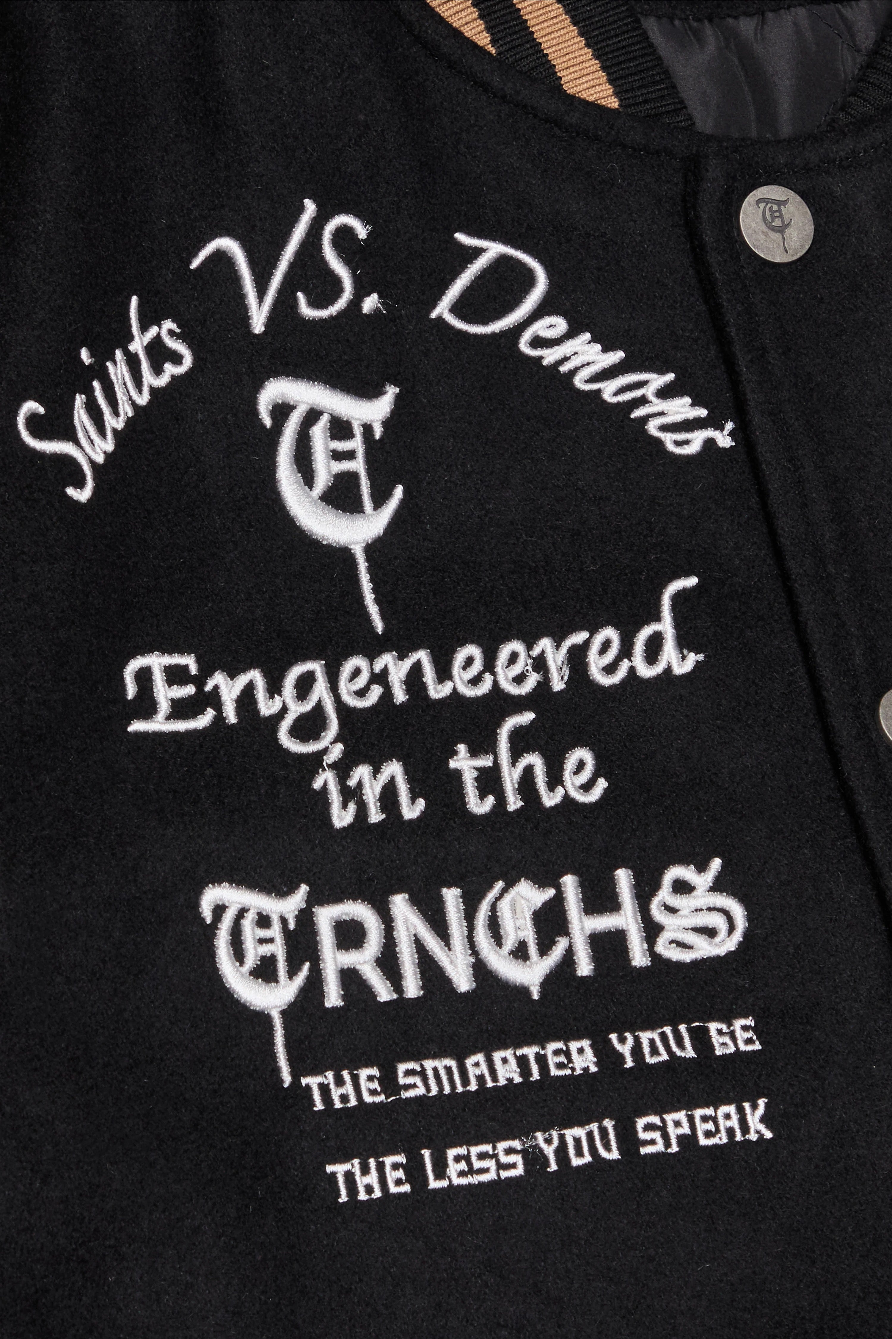 Trnchs "Saints Vs. Demons" Varsity Jacket Mocha