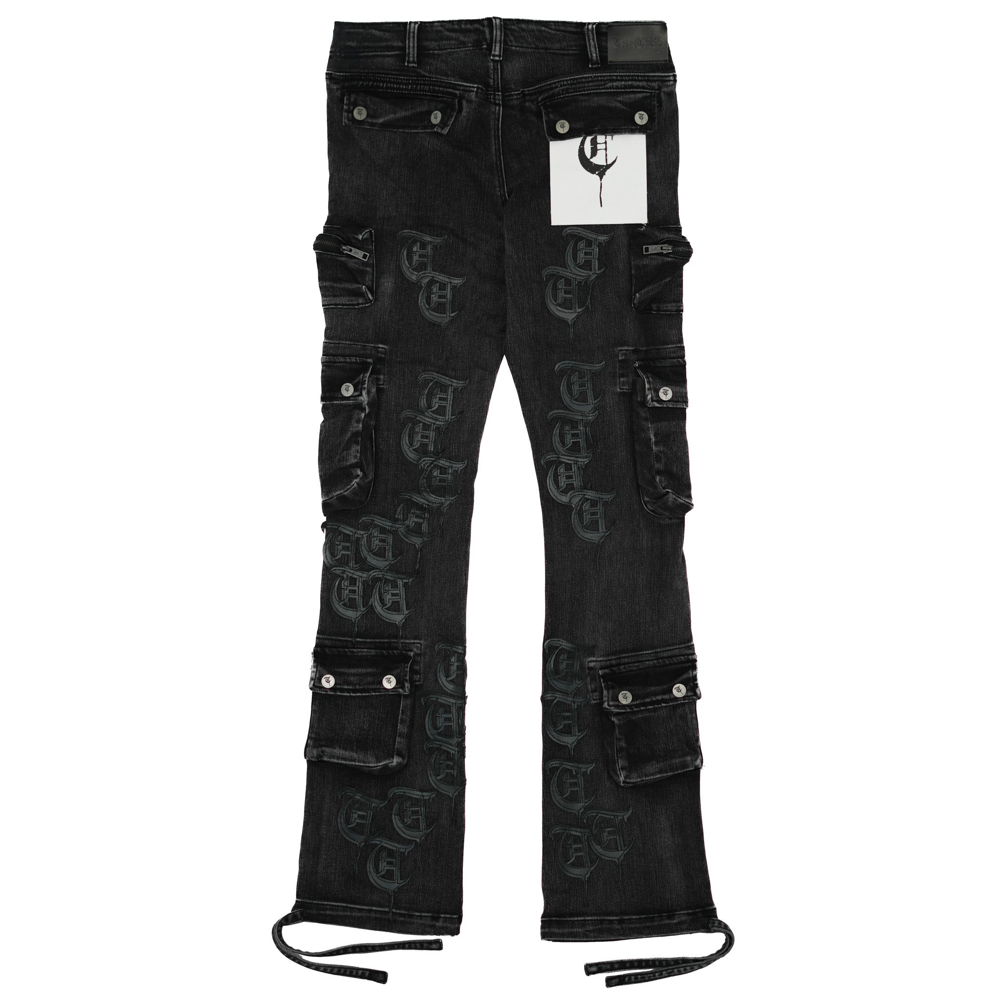 "REPETITION STACKED" Gray Wash Cargo Denim