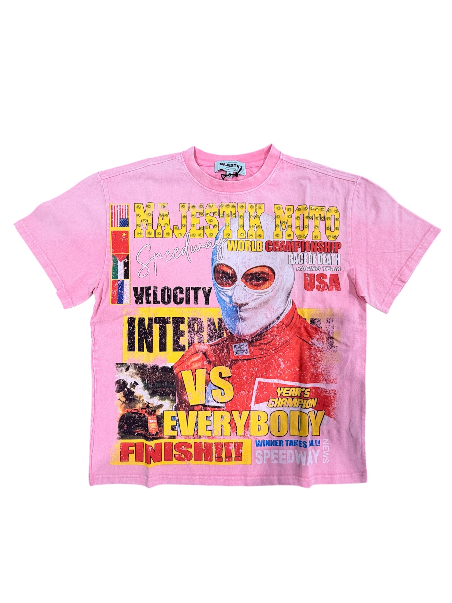 Majestic Moto “International VS Everybody” Graphic T-Shirt (Pink Wash)