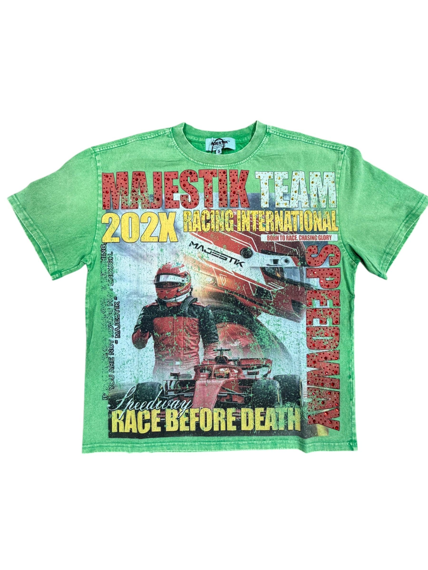 Majestik Team Racing Graphic Tee – Vintage Washed Green