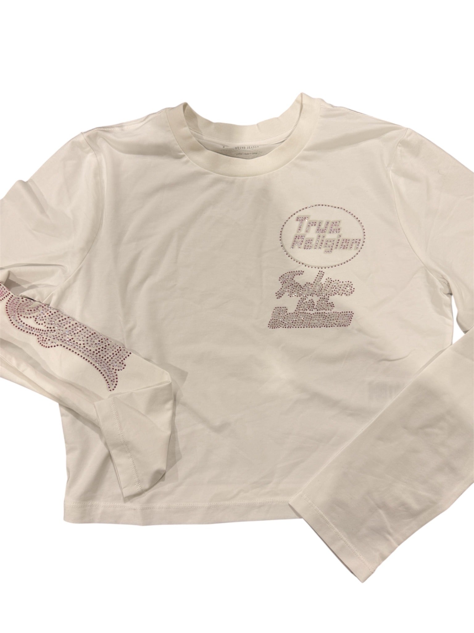 True Religion Rhinestone Logo Long Sleeve – Cream